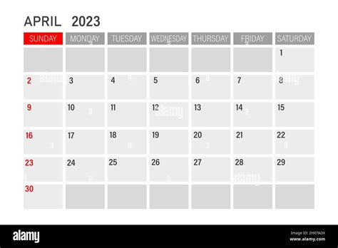 Modello Di Calendario Del Mese Di Aprile 2023 Layout Di Aprile 2023 Pianificatore Mensile