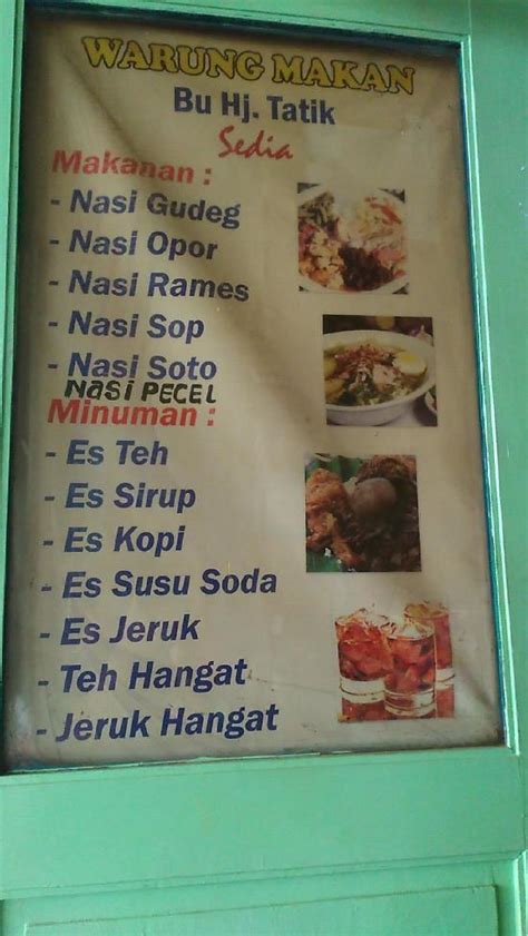 Carta Del Restaurante Warung Makan Bu Tatik Kembang