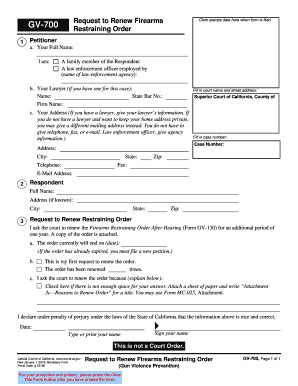 Fillable Online Courts Ca GV 700 Request To Renew Firearms Restraining