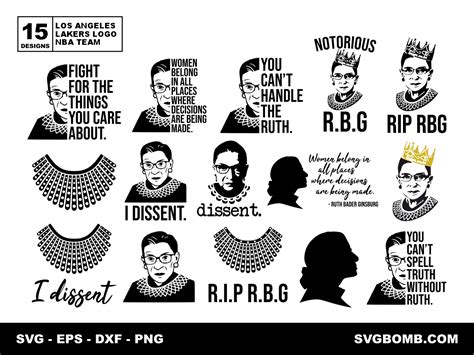 Ruth Bader Ginsburg SVG Bundle RBG Dissent Collar, Supreme Court ...