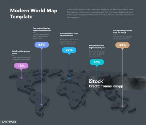 Template Infografis Peta Dunia 3d Modern Dengan Tanda Penunjuk