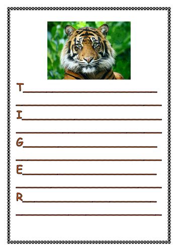 Acrostic Poem Template for 'TIGER' | Teaching Resources