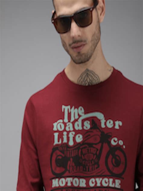 Buy Roadster Men Red Typography Printed Cotton T Shirt Tshirts For