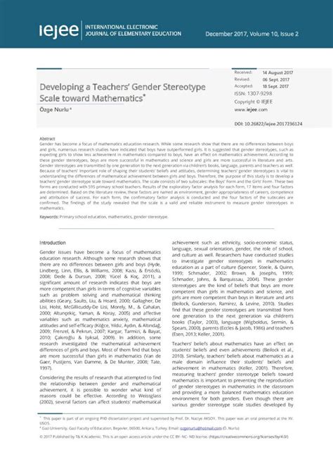 Pdf Developing A Teachers Gender Stereotypestereotypes In Mathematics Table 1 Mathematics