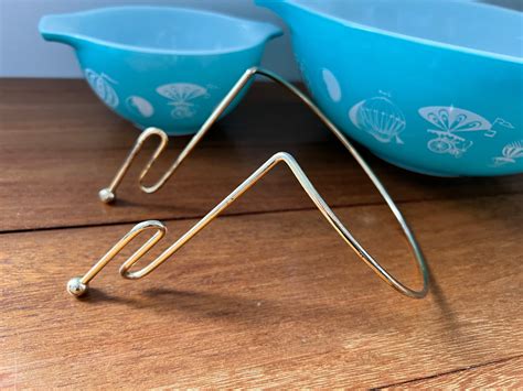 Pyrex Turquoise Blue Chip And Dip Bowls Hot Air Balloon With Original Bracket HTF Rare