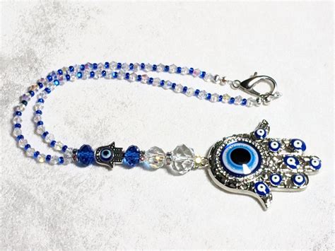 Hamsa Hand Evil Eye Rear View Mirror Charm Ab Crystals Preciosa Beads