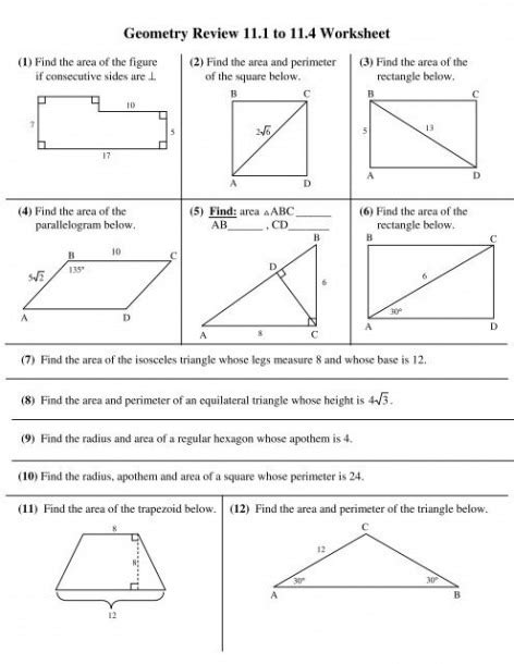 Printable Geometry Worksheets High School