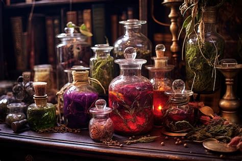 Premium Ai Image A Witch39s Apothecary Filled With Potions Spell Books And Mystical Ingredients