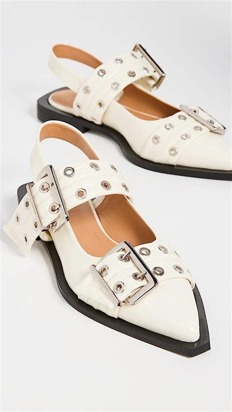 Ganni Wide Welt Buckle Ballerina Flats Naplack Shopbop