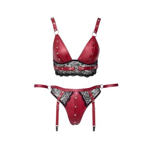 Straps Bh Set S Xl Schritt Offen Edler Mattlook Fesseln Dessous Rot