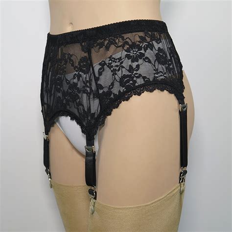 Allacki Black Floral Lace Garter Belt 4 Straps Suspender Belt Plus Size Lingerie EBay
