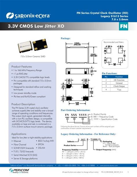 Datasheet Pericom Semiconductor