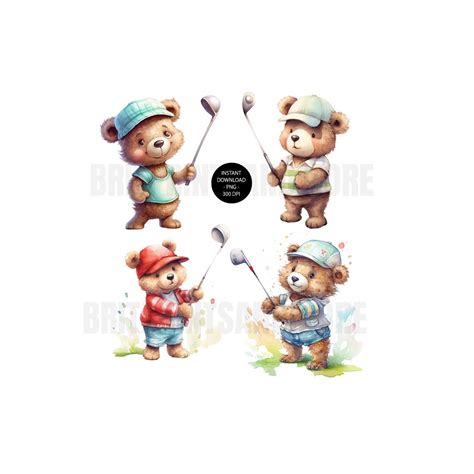 Teddy Bear Golf Watercolor Png Golfing Teddies Clip Art Cute Teddies