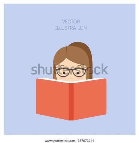 Illustration Student Girl Reading Red Book Stock Vector Royalty Free