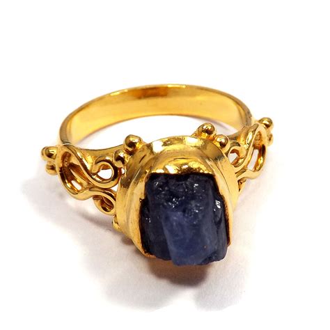 Tanzanite Rough C Brr905 Natural Rough Gemstone Gold Plated Brass Wholesale Ring