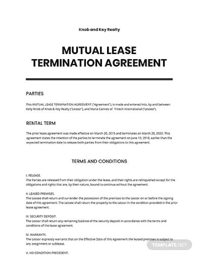 Free Mutual Lease Termination Agreement Samples In Ms Word Google