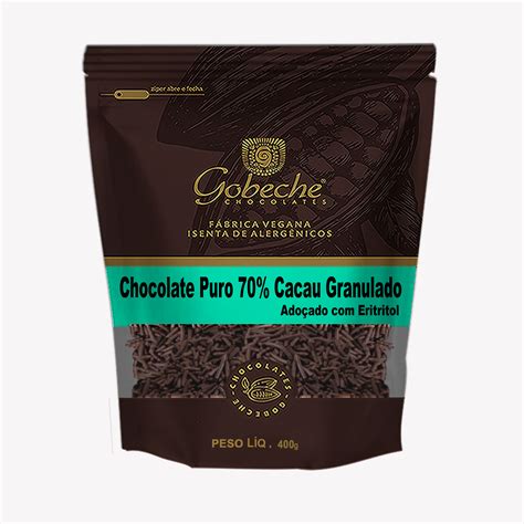 Chocolate Puro 70 Cacau Granulado Gobeche Adoçado Eritritol 400g