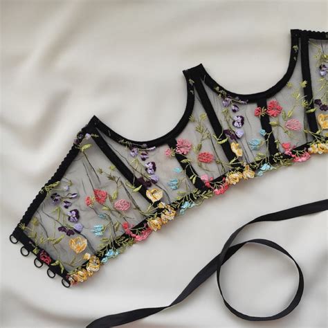 Cupless Corset Underbust Corset With Embroidered Flowers Etsy