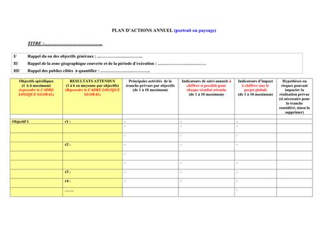 Model De Plan D Action Annuel T L Chargement Gratuit Documents Pdf