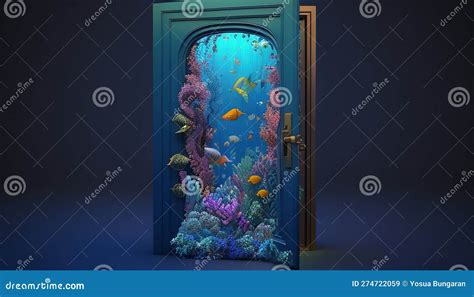 Door with Underwater Scene, Digital Art Illustration, Generative AI ...