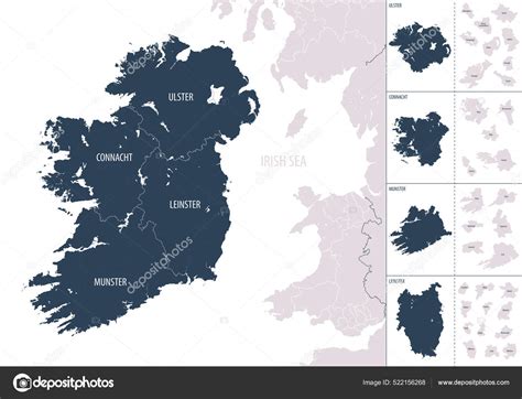 Vector Color Detailed Map Ireland Administrative Divisions Country Each