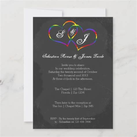 Chalkboard Gay Pride Rainbow Heart Doodle Wedding Invitation Zazzle