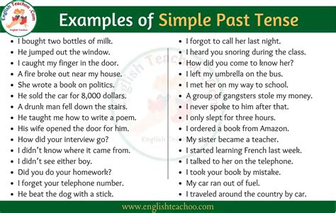 40 Examples Of Simple Past Tense In Sentences Simple Past Tense Sentence Examples Englishteachoo