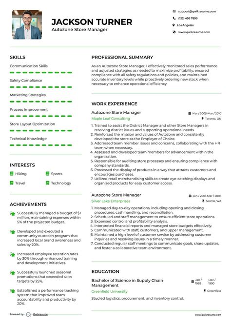 10+ Autozone Store Manager Resume Samples & Templates for 2025
