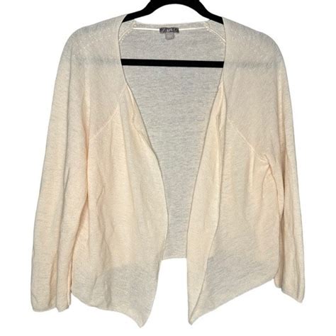 J Jill Sweaters Jjill Linen Blend Peach Cream Open Front