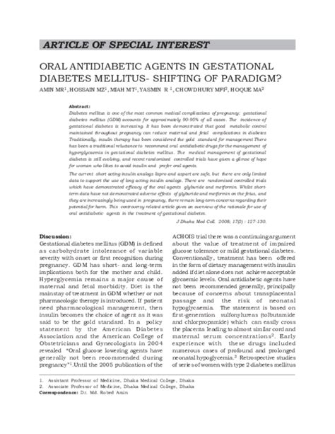 Pdf Oral Antidiabetic Agents In Gestational Diabetes Mellitus