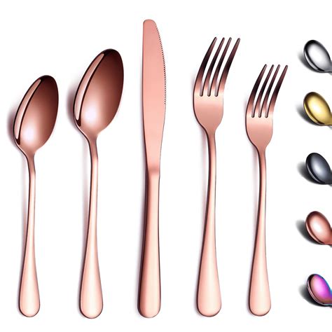 Reanea 20 Piece Rose Gold Silverware Set Stainless Steel Titanium Rose Gold Plating Flatware Set