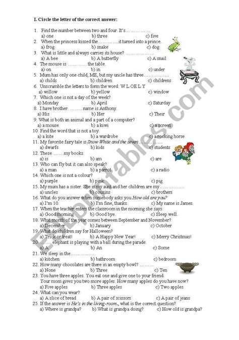 Test Paper 3rd Grade Esl Worksheet By Irina Dumitrascu