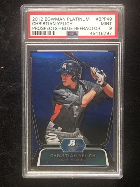 2012 Bowman Platinum Christian Yelich RC BLUE Chrome REFRACTOR 199 PSA