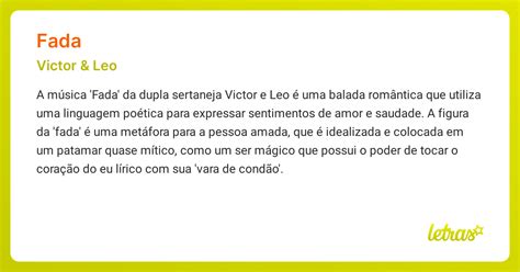 Fada Victor E Leo Letras - Significado da música FADA (Victor & Leo) - LETRAS.MUS.BR
