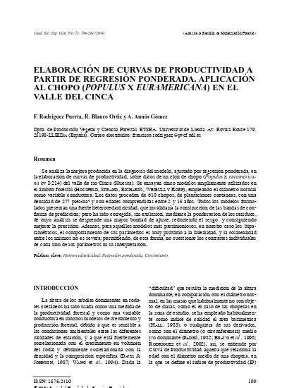 Elaboraci N De Curvas De Productividad A Partir De Regresi N Ponderada