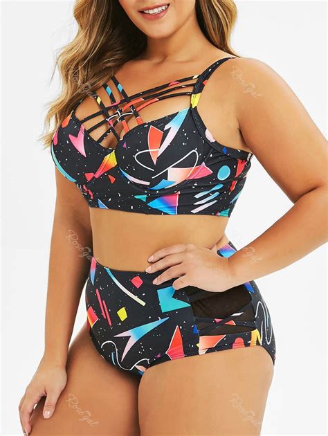 Off Plus Size Criss Cross Underwire Ombre Geometry Bikini