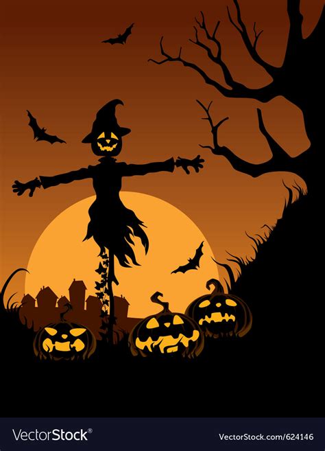 Scarecrow in halloween night Royalty Free Vector Image