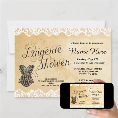 Lingerie Shower Party Lace Corset Mint Bow Invite Zazzle