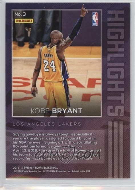 2016 17 Panini Nba Hoops Highlights 3 Kobe Bryant