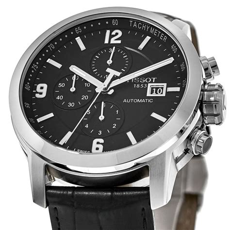 Tissot Prc 200 Automatic Chronograph Black Dial Leather Strap Mens Watch T0554271605700