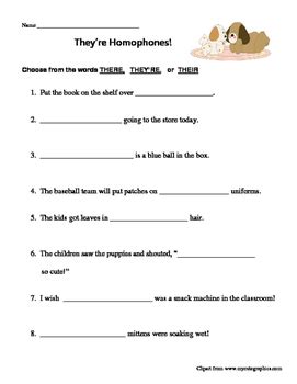 Homophones: There, Their, They're Worksheet by M and M Resources