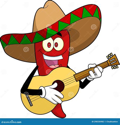 Mexican Hot Chili Pepper Cartoon Character Singing With A Guitar Stock Vector Illustration Of