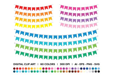 Flag Bunting Banner Clip Art Set Png Svg Vector Color String Etsy