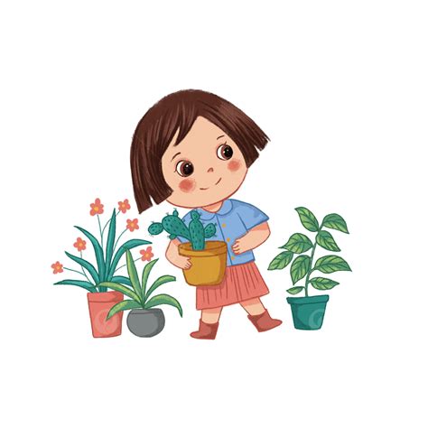 Bonita Garota De Desenho Animado E Planta Png Desenho Animado Encantador Imagem Png E Psd