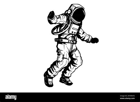 Astronaut Spaceman Hand Drawn Ink Sketch Engraving Style Vector