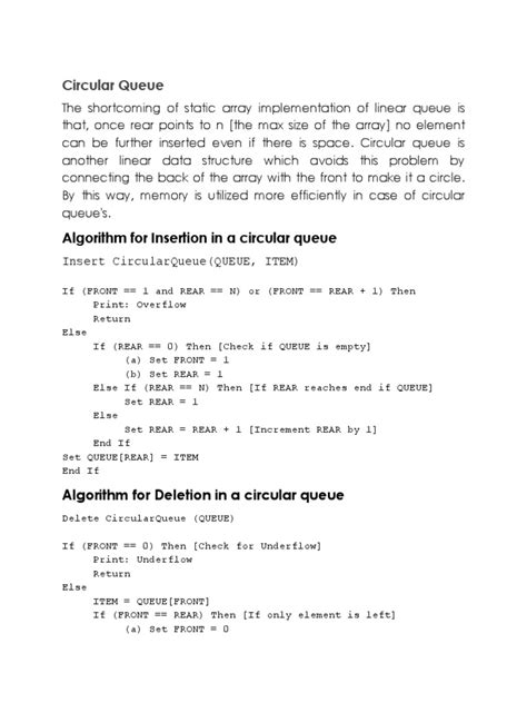 Algorithm For Insertion In A Circular Queue Pdf Queue Abstract