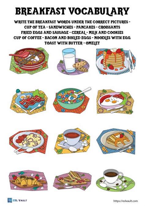 Breakfast Vocabulary Worksheet Printables Esl Vault