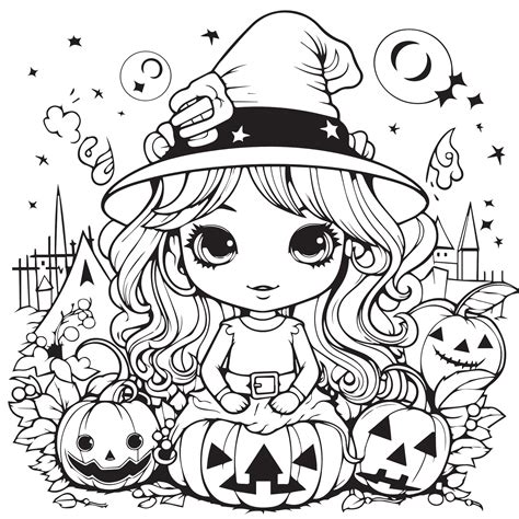 cute halloween coloring page 27497790 Vector Art at Vecteezy
