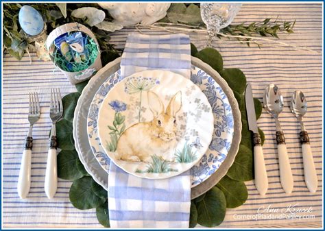 Easter Bunny Blues Tablescape Corner Of Plaid And Paisley