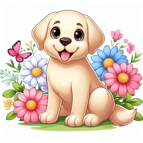 Cute Labrador Retriever Chien Et Fleurs Illustration De Dessin Anim